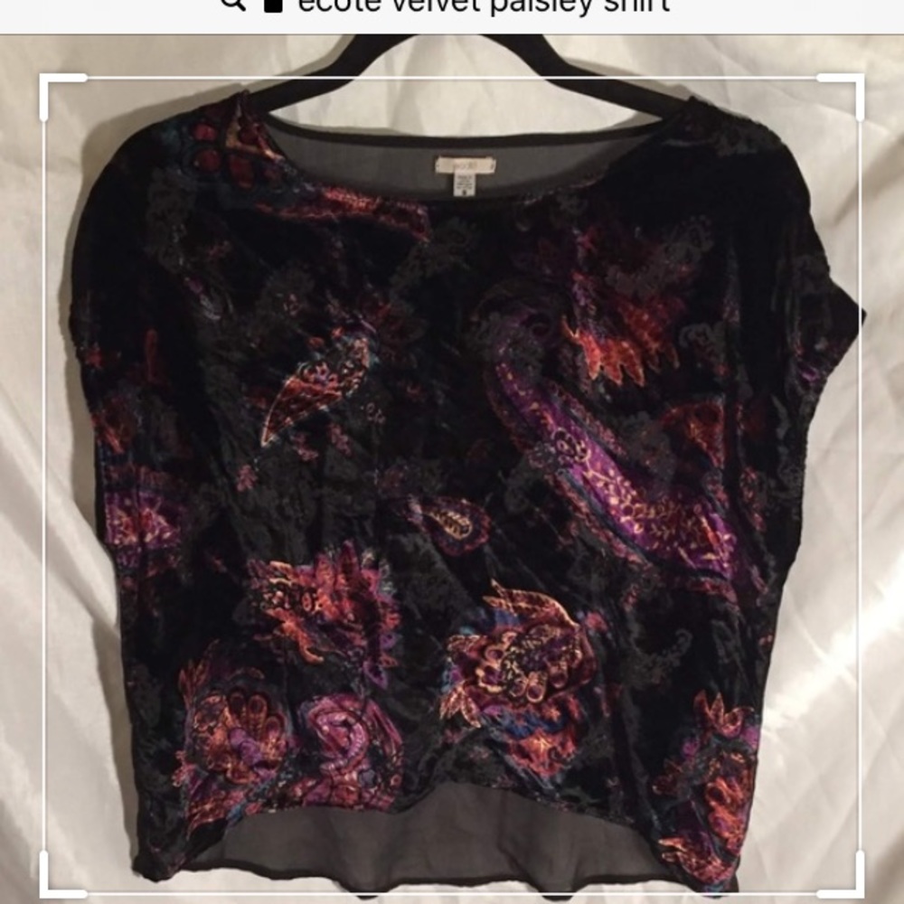 Ecote velvet sheer high low top M paisley blk